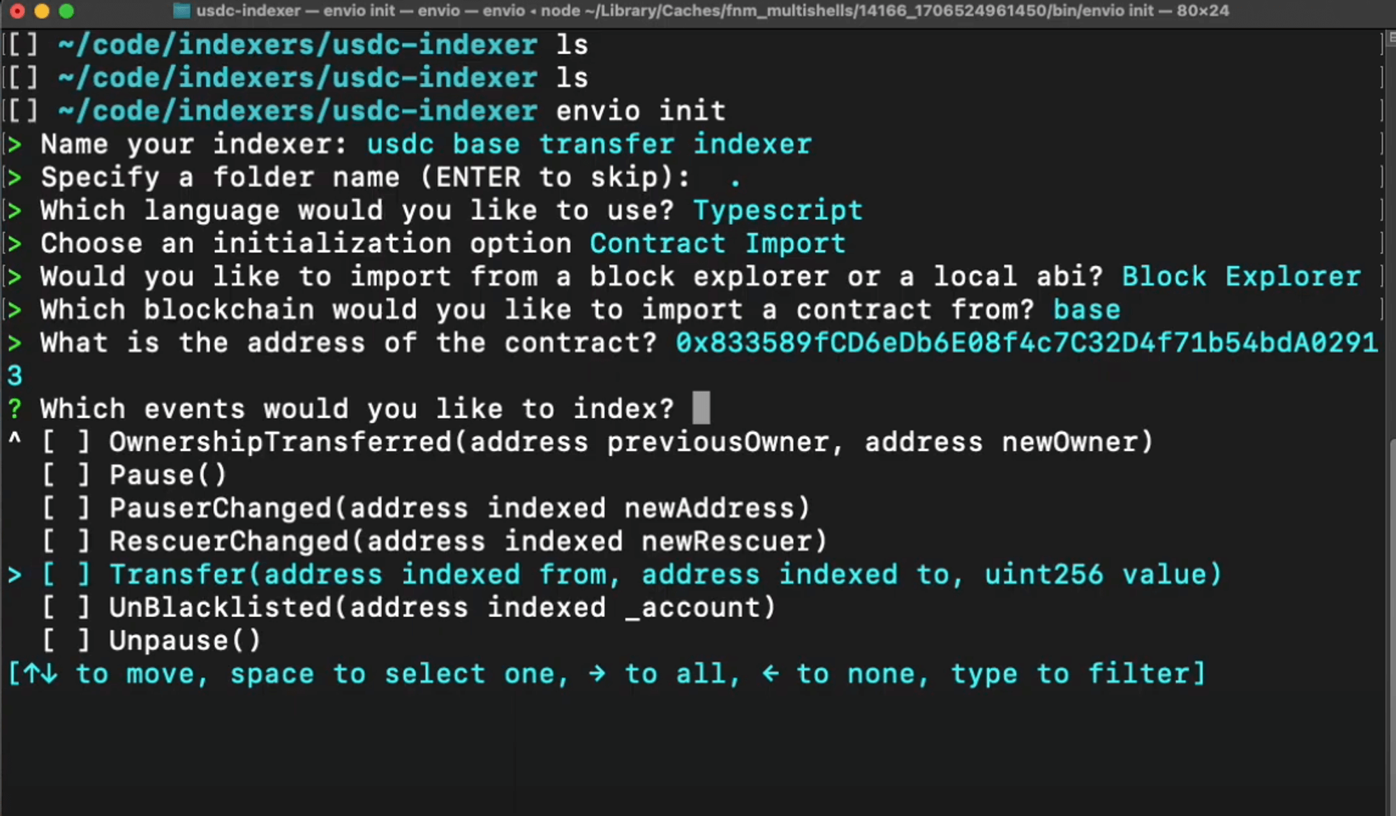 Selecting Transfer event